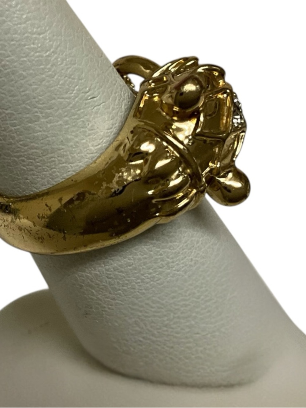 Vintage Banana Republic Panther Ring Gold Tone Rhinestone Green Eyes Statement - Picture 9 of 12